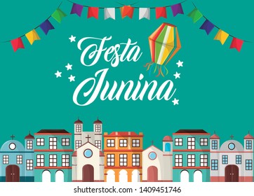 festa junina brazil invitation card concept with elements cartoon vector illustration graphic design