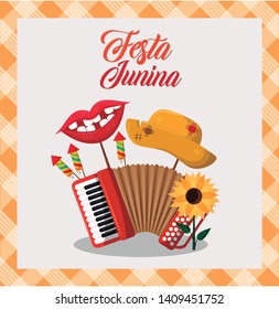 festa junina brazil invitation card concept with elements cartoon vector illustration graphic design