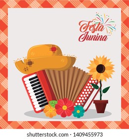 festa junina brazil invitation card concept with elements cartoon vector illustration graphic design