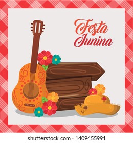 festa junina brazil invitation card concept with elements cartoon vector illustration graphic design