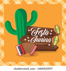 festa junina brazil invitation card concept with elements cartoon vector illustration graphic design