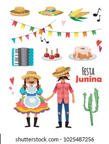 Festa Junina - Brazil June Festival. Folklore Holiday. Characters. Vector set.