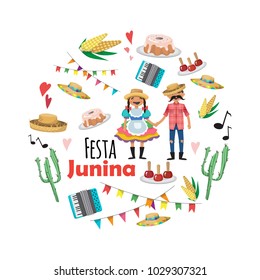 Festa Junina - Brazil June Festival. Folklore Holiday. Characters. Vector set.