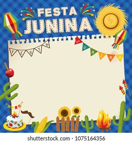 Festa Junina Brazil June Festival. Retro Poster of Folklore Holiday. Cage Background. Vector Illustration.