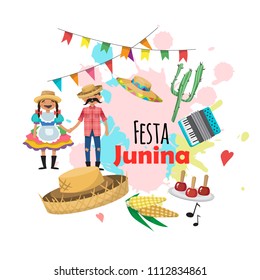 Festa Junina - Brazil June Festival. Folklore Holiday. Characters. Vector set.