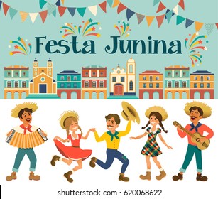 Festa Junina - Brazil June Festival. Folklore Holiday. Characters. Vector Illustration.