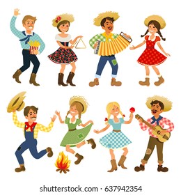 Festa Junina Brazil June Festival. Folklore Holiday. Characters. Vector Illustration.