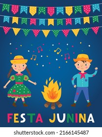 Festa Junina, Brazil June party, vector poster