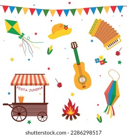 Festa Junina, Brazil June party set of colorful design elements.Vector illustration