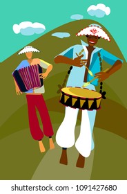 Festa Junina - Brazilian Country Party.Traditional Brazilian Forró dancing. Creative vector cartoon for june party themes.EPS 8.