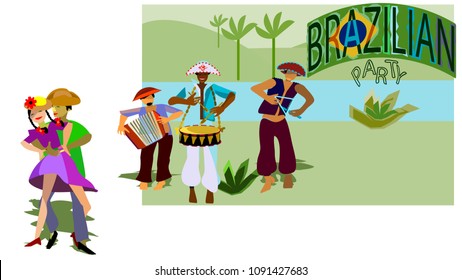 Festa Junina - Brazilian Country Party.Traditional Brazilian Forró dancing. Creative vector cartoon for june party themes.EPS 8.