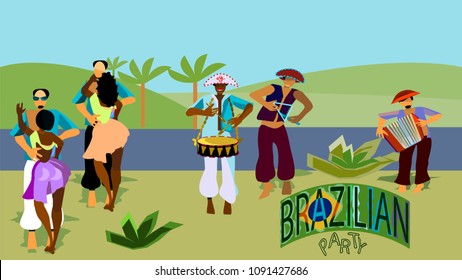 Festa Junina - Brazilian Country Party.Traditional Brazilian Forró dancing. Creative vector cartoon for june party themes.EPS 8.