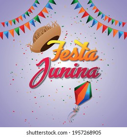 Festa junina brazilian event with creative elements and party flag and background