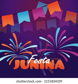 Festa Junina, brazilian june festival Festa de São João greeting card, vector invitation. 