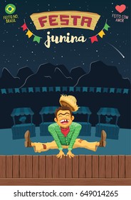 Festa Junina (Brazilian June Party) - A5 proportional template / Made in Brazil - Made with love - Creative vector cartoon template for june party themes