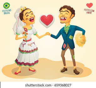 Festa Junina - Brazilian June Party happy hick couple - Made in Brazil - Made with love - High quality detailed vector cartoon for june party themes.