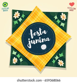 Festa Junina - Brazilian June Party flag logo - Made in Brazil - Made with love - Vector cartoon for june party themes.