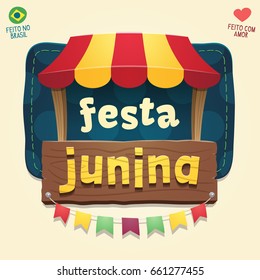  Carpa temática fresca del Partido Brasileño de Junio con logo de signo de madera - Múltiples capas - Creativa caricatura vectorial de alta calidad para temas de fiestas de junte - Hecho en Brasil - Hecho con amor