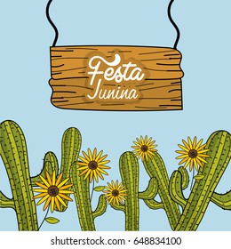 festa junina with cactuses and sunflowers