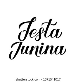 Festa Junina calligraphy lettering isolated on white. Brazil June Festival Festa de Sao Joao. Brazilian Traditional Carnival typography poster. Easy to edit template fop banner, invitation, flyer, etc