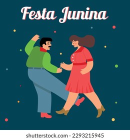 Tarjeta Festa Junina con pareja de baile. Ilustración vectorial.