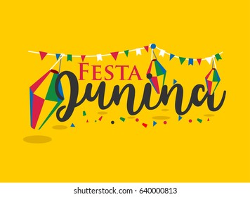 Festa Junina Carnival  typography in Flat style on yellow Background. vector Illustration eps.10