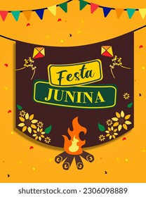 Festa Junina celebrating background with colorful decorative flowers and garlands. 
