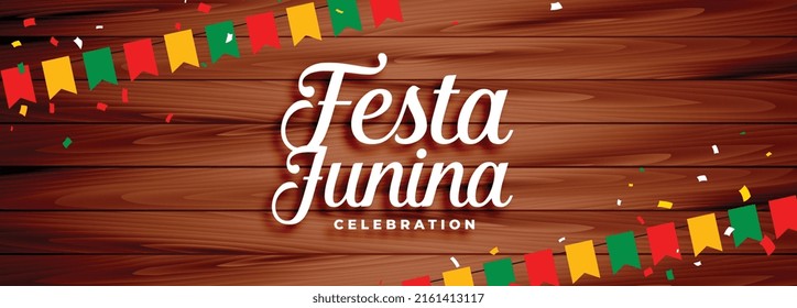 festa junina celebration banner with wooden background