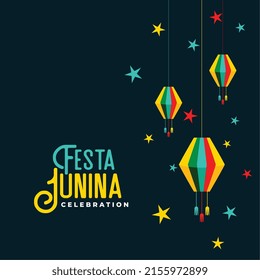 festa junina celebration card with lamps and stars