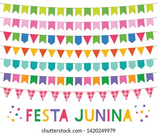 Festa Junina celebration, colorful banners vector set