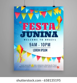 festa junina celebration poster flyer design with garlands decoration