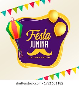 afiche de la celebración Festa junina con lámparas y globo