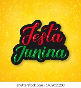 Festa Junina colorful 3d lettering. Brazil June Festival Festa de Sao Joao. Brazilian Traditional Carnival typography poster. Easy to edit template fop banner, invitation, flyer, etc.