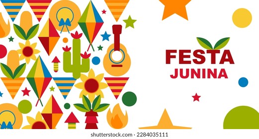 Festa Junina con. Music Festival. Simple, minimalist icons. Festive banner, poster. Vector illustrations.