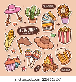 Festa Junina Cute Doodle Vector Sticker Collection 