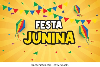 Festa junina decorative celebration background with Party Flags Lantern