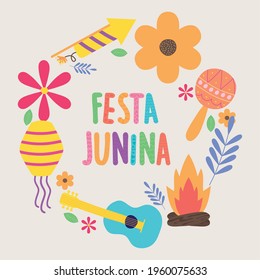 festa junina design with icons wreath