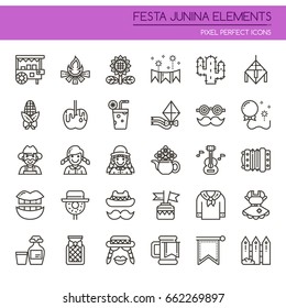 Festa Junina Elements , Thin Line and Pixel Perfect Icons
