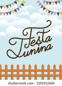 festa junina with fence and garlands