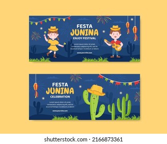 Festa Junina Festival Banner Template Social Media Flat Cartoon Background Vector Illustration