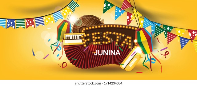 Festa junina festival design for banner or promotion and 
leaflet ,Brazilian,Latin american festive event,Brazil,June Festival Design for Greeting card holiday vector 3d style
