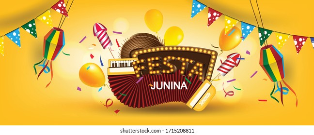 Festa junina festival design for banner or promotion and leaflet ,Brazilian,Latin american festive event,Brazil,June Festival Design for Greeting card holiday vector 3d style