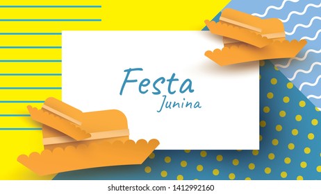 Festa Junina festival design on paper art and flat style with simple Mexican Hat. - Vector