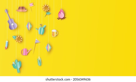 Festa Junina festival with elements hanging. Festa junina banner background. paper cut and craft style. vector,illustration.