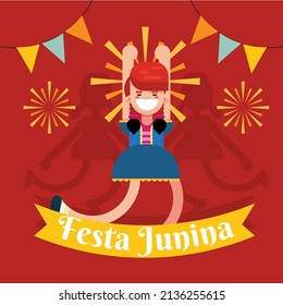 Festa Junina festival party celebration girl dancing illustration poster banner design vector template