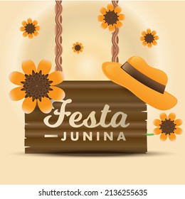 Festa Junina festival party celebration decorated background with hat template vector poster banner design