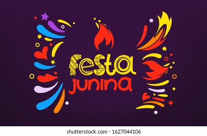 Festa junina festival party flyer. Colorful abstract fireworks with lettering logo