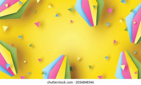 Festa Junina festival with party paper lantern and colorful confetti on yellow blank space. Festa Funina background. paper cut and craft style. vector, illustration.