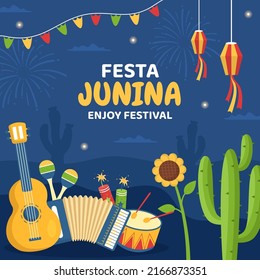 Festa Junina Festival Historias Plantilla Medios Sociales Ilustración Vector de Fondo Plano de Caricatura