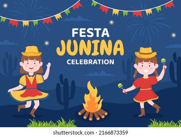 Festa Junina Festival Stories Template Social Media Flat Cartoon Background Vector Illustration